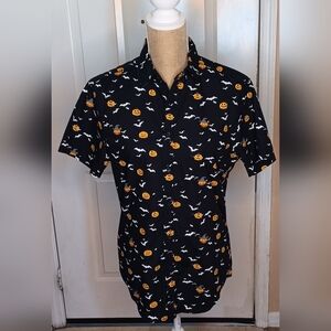 Denim & Flower Black and Orange Casual Button Down Shirt Size S